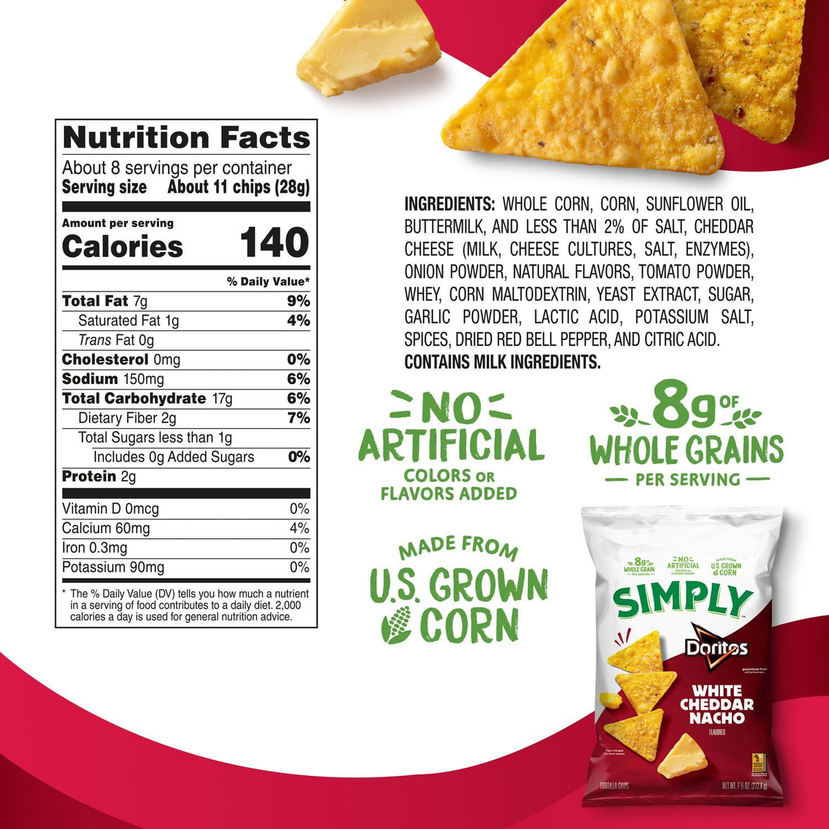 Simply Doritos White Cheddar Nacho Tortilla Chips, 15.25 oz.