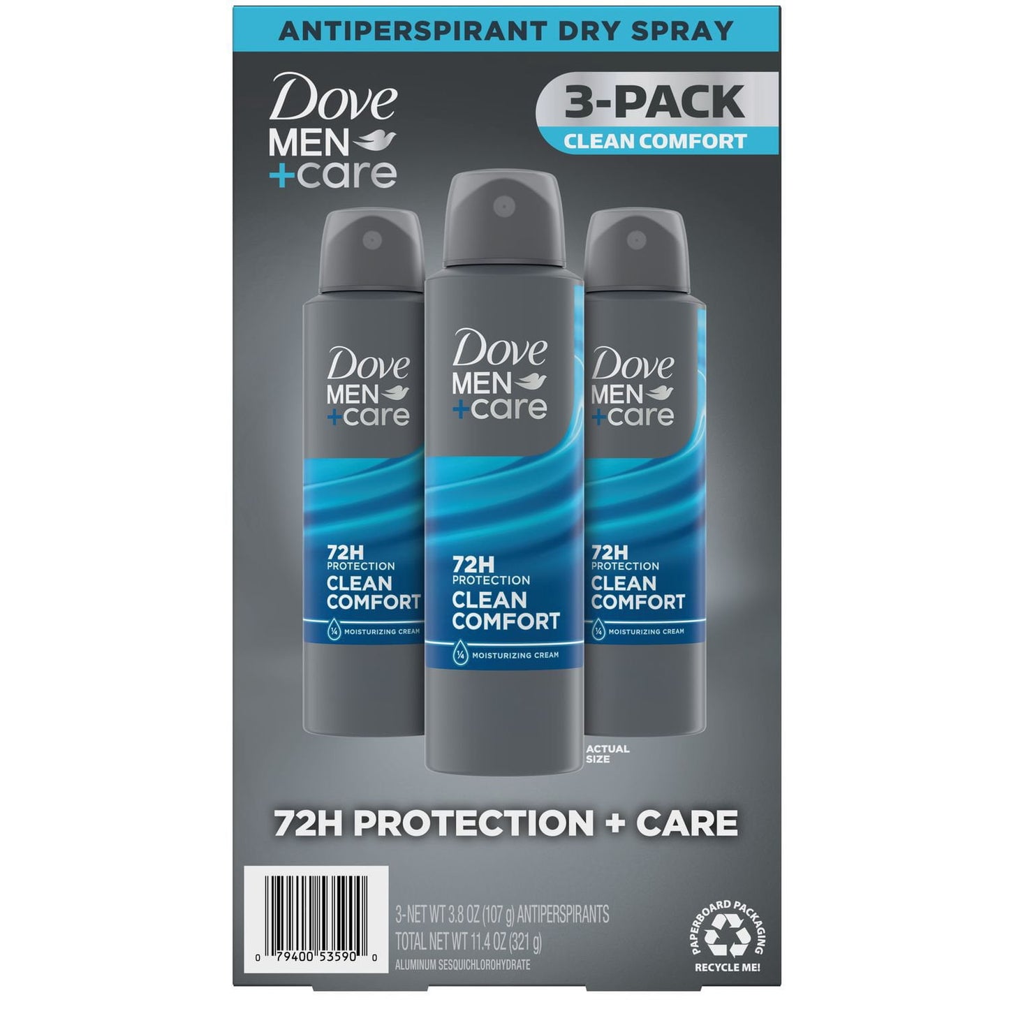 Dove Men+Care Dry Spray Antiperspirant Deodorant, Clean Comfort, 3.8 oz., 3 ct.