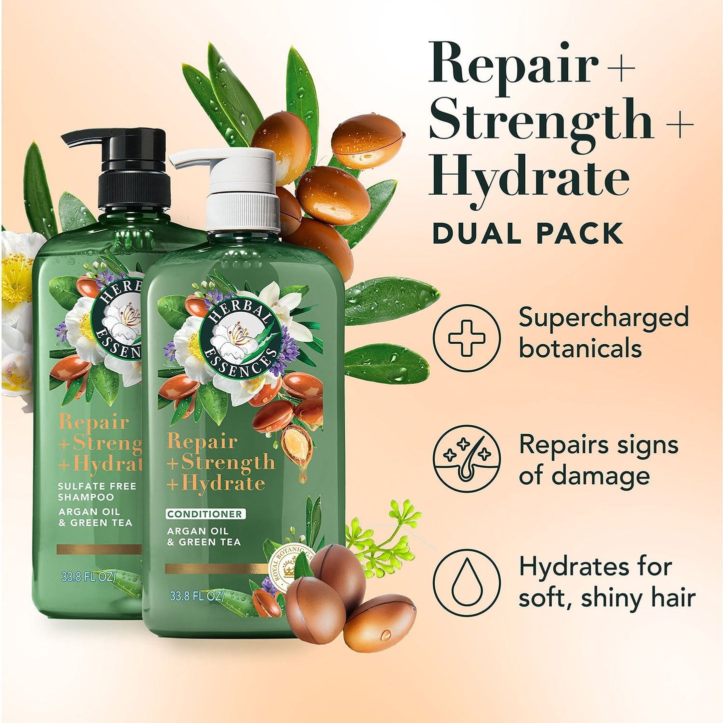 Herbal Essences Pure Plants Argan Oil & Green Tea Shampoo + Conditioner, 33.8 fl. Oz., 2 pk.