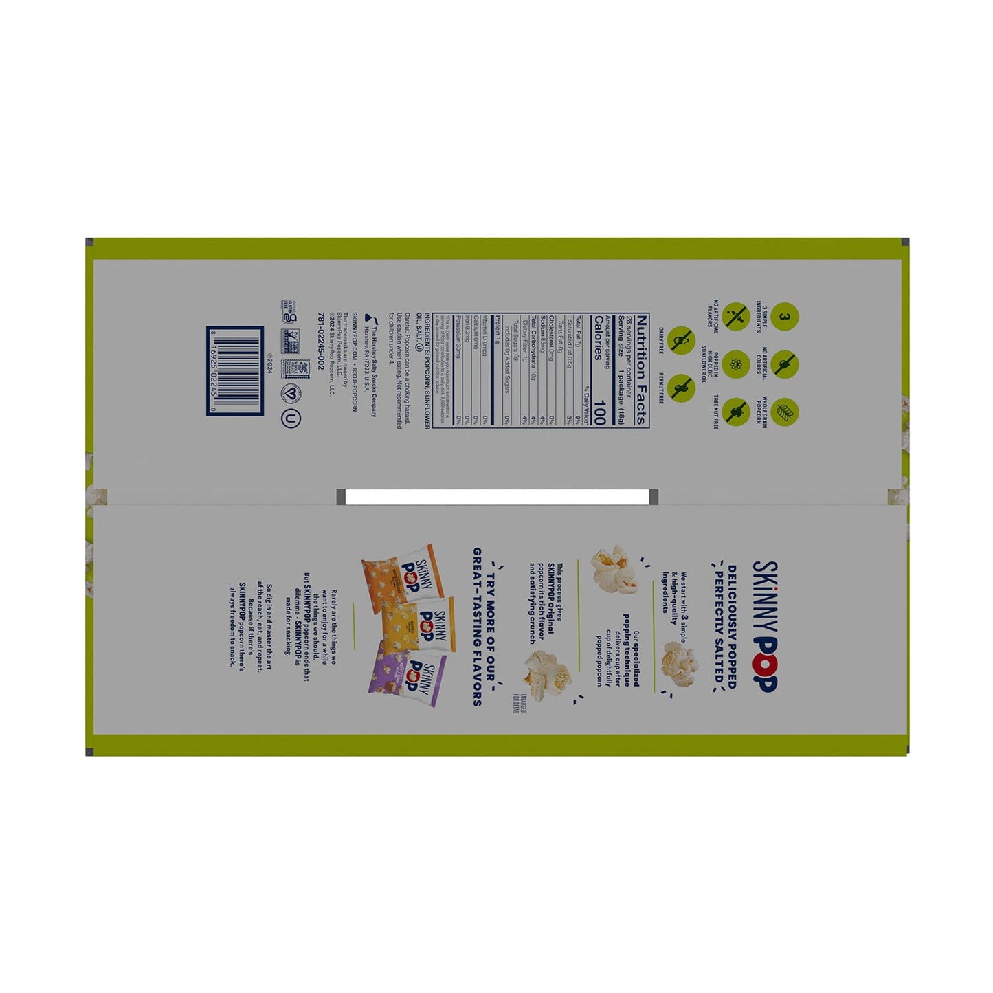 SkinnyPop Original Popcorn Snack Bags, 0.65 oz., 28 pk.