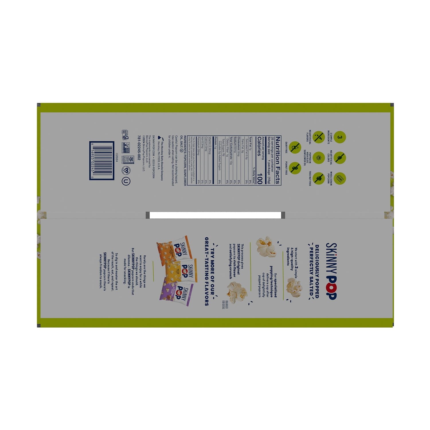 SkinnyPop Original Popcorn Snack Bags, 0.65 oz., 28 pk.
