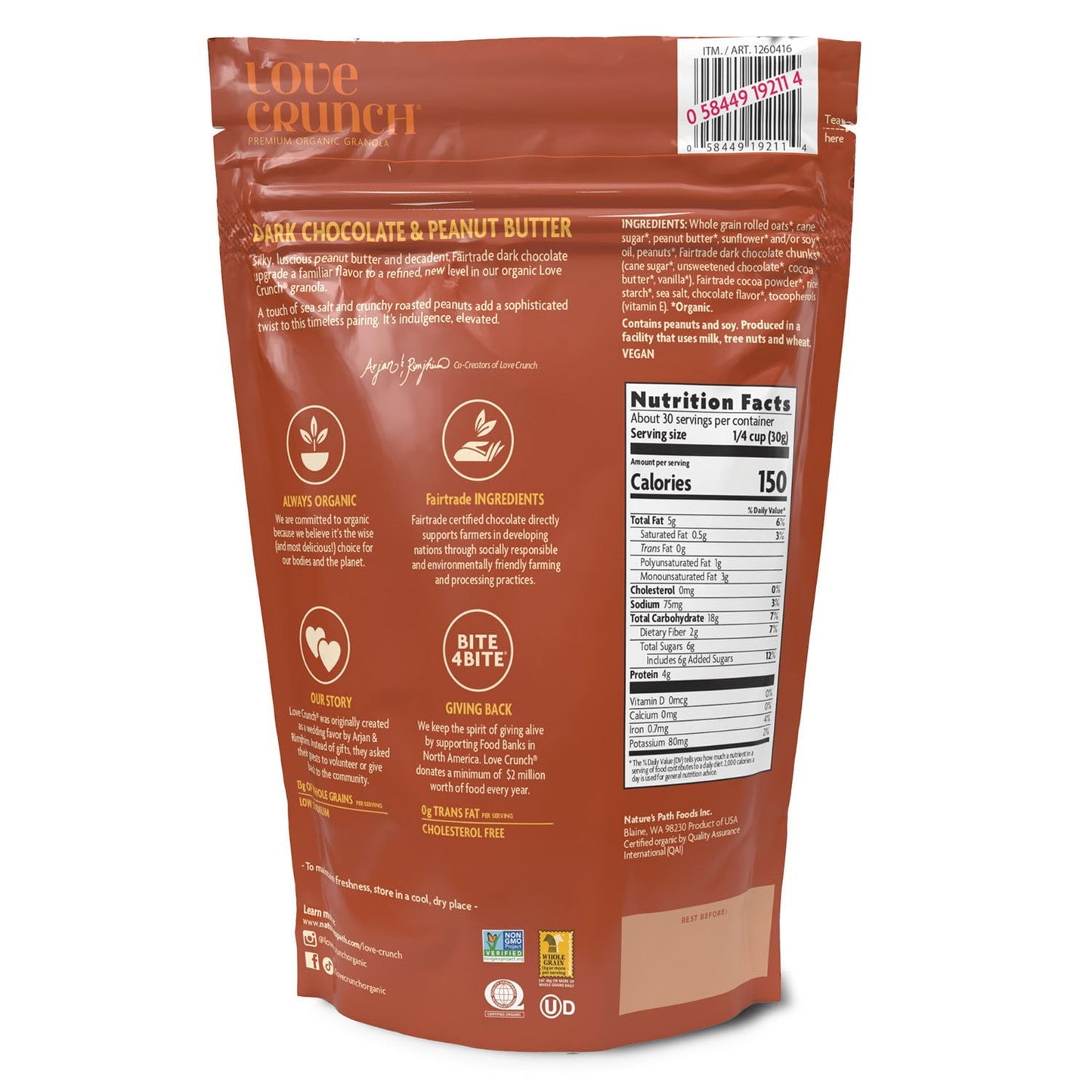 Nature's Path Love Crunch Organic Dark Chocolate & Peanut Butter Granola, 32 oz.