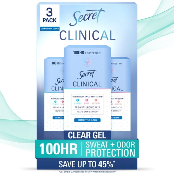 Secret Clinical Strength Clear Gel Antiperspirant and Deodorant, Completely Clean, 1.6 oz., 3 pk.