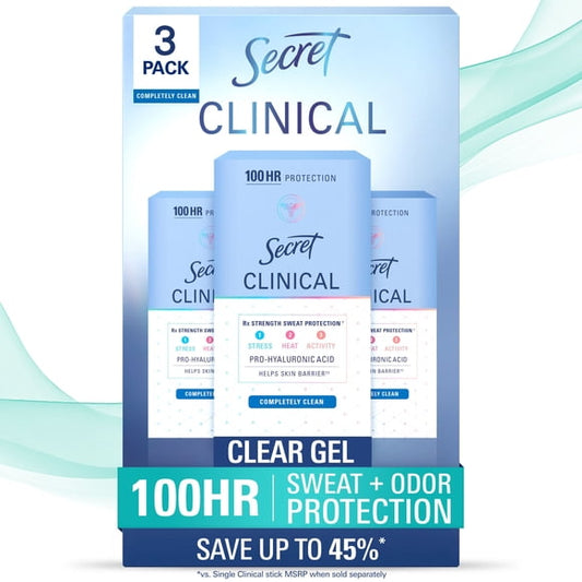 Secret Clinical Strength Clear Gel Antiperspirant and Deodorant, Completely Clean, 1.6 oz., 3 pk.