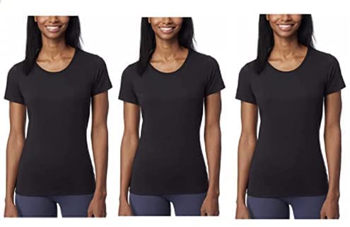 32 Degrees Cool Women's 3-Pack Short Sleeve Scoop Neck T-Shirt (Black, X-Large)