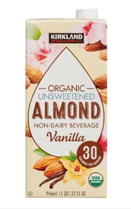 Kirkland Signature Organic Non-Dairy Unsweetened Vanilla Almond Beverage Cartons: 12 ct. (32 fl. oz)