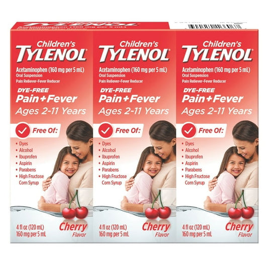 Children's Tylenol Oral Suspension, Dye Free, Cherry, 4 oz., 3 pk.