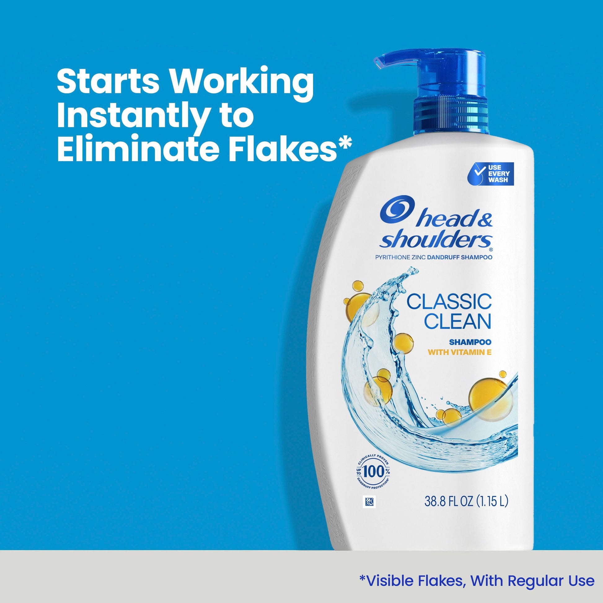 Head & Shoulders Classic Clean Anti-Dandruff Shampoo, Vitamin E, Flake Protection & Itch Relief, 38.8 fl. oz.