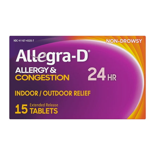Allegra D 24-Hour Non-Drowsy Allergy and Congestion Relief Tablets, 15 ct.