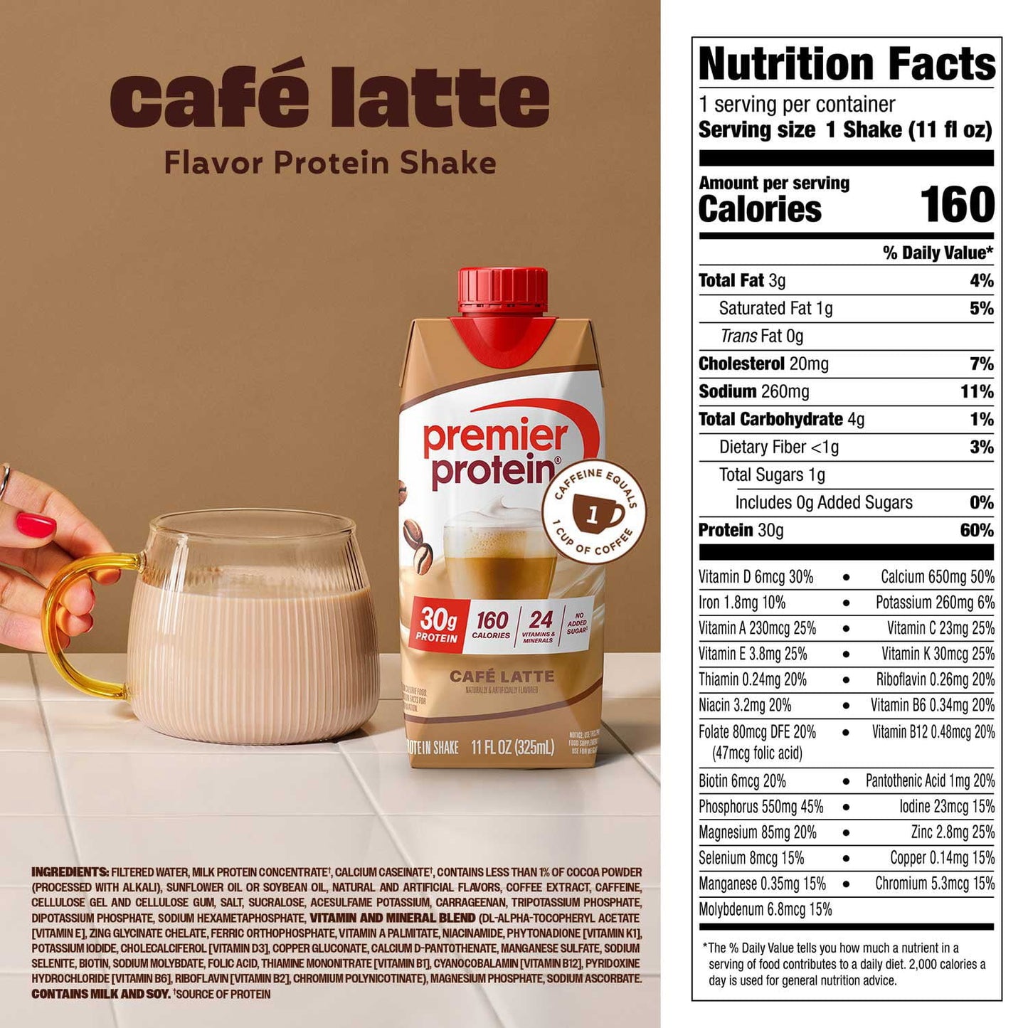 Premier Protein 30g High Protein Shake, Café Latte 11 fl. oz., 15 pk.