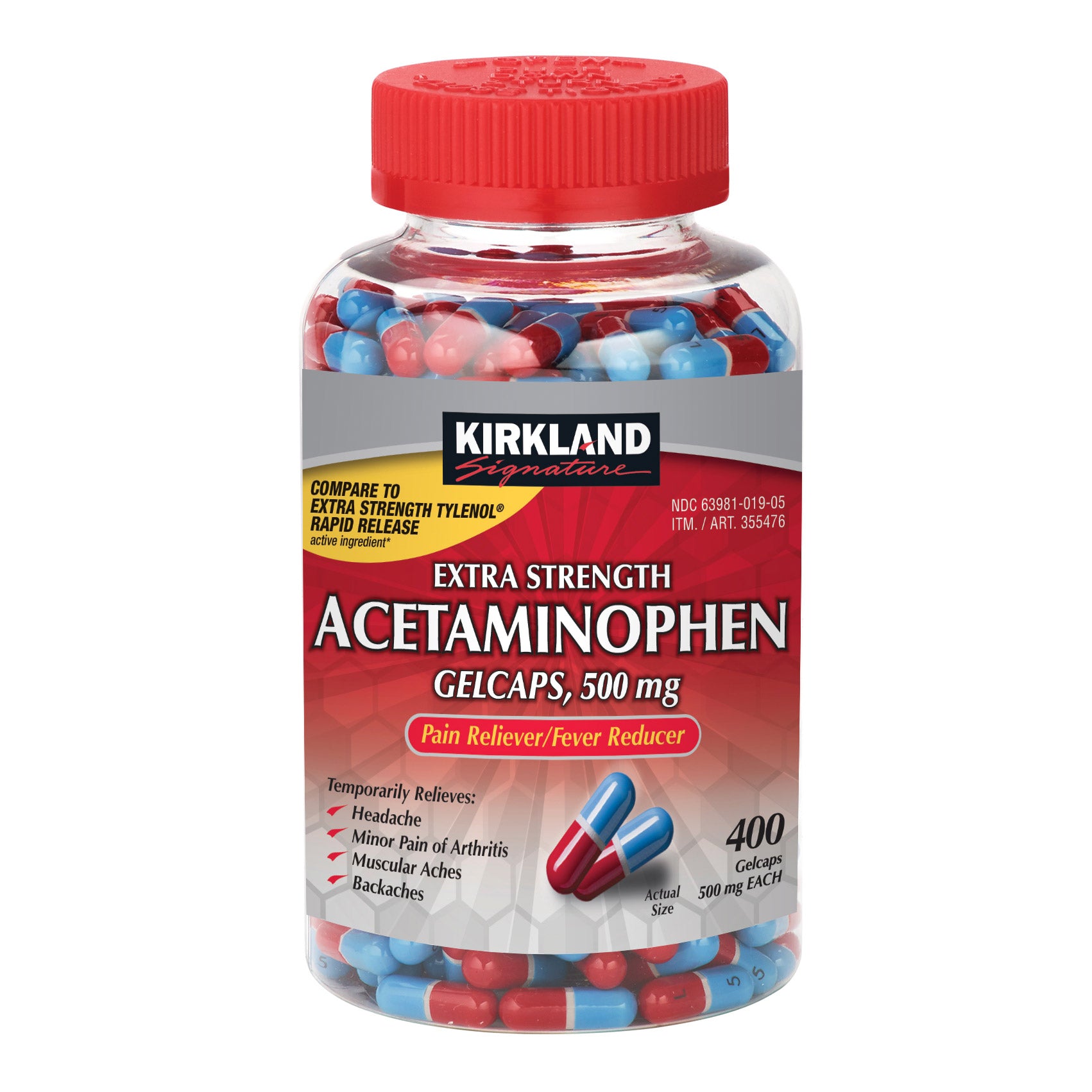 KIRKLAND SIGNATURE ACETAMINOPHEN 500MG GELCAPS 400 COT/NT • TYLENOL RAPID RELEASE