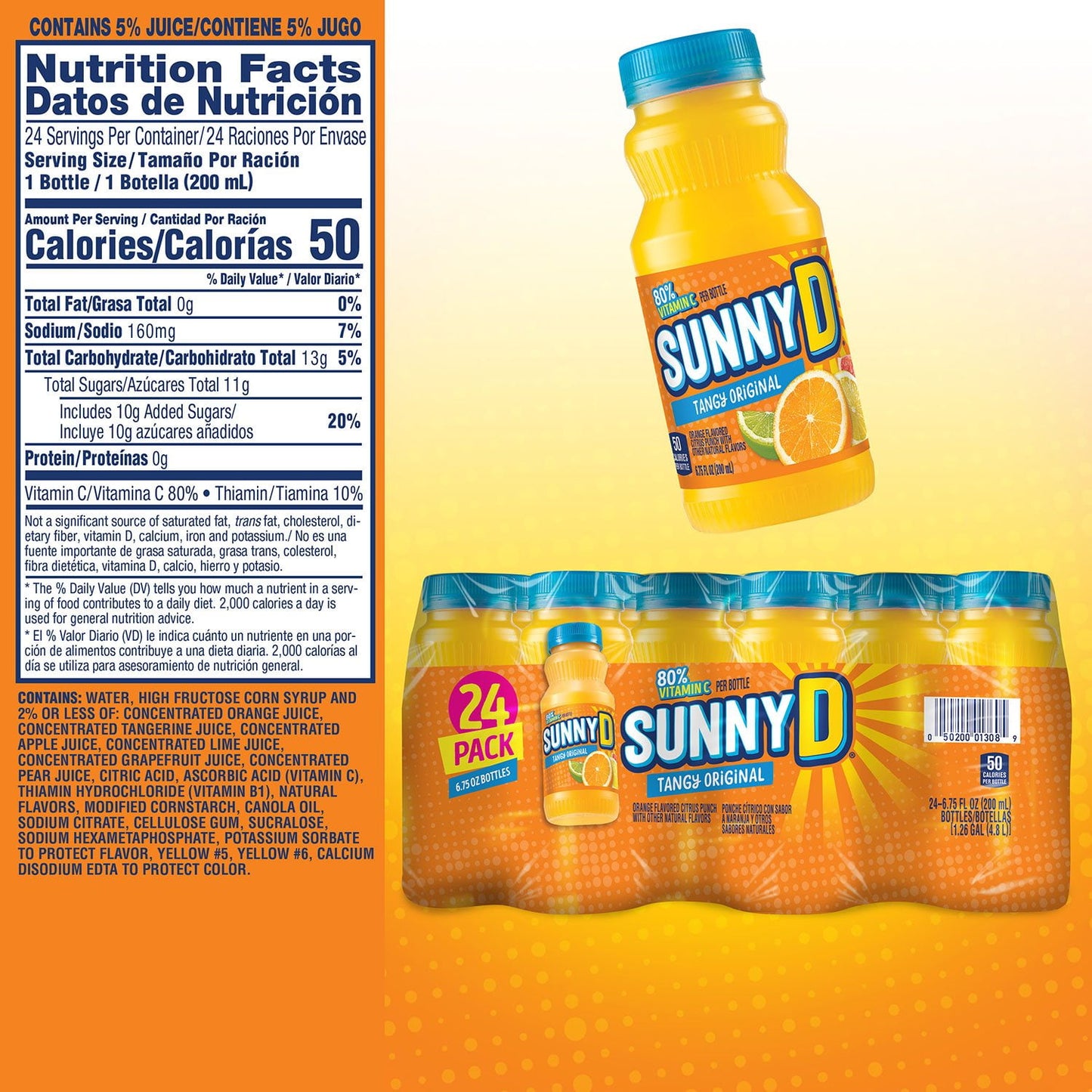 SunnyD Tangy Original Orange Flavored Citrus Punch, 6.75 fl. oz., 24 pk.