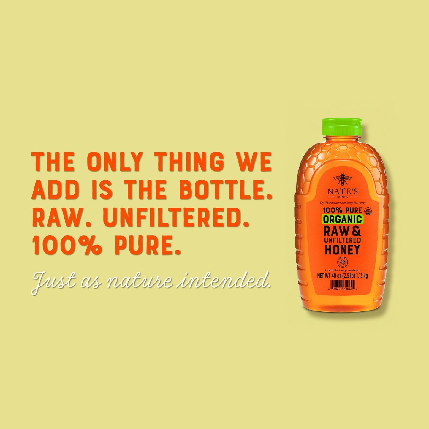 Nate's Honey 100% Organic Pure Raw and Unfiltered Honey, 40 oz.