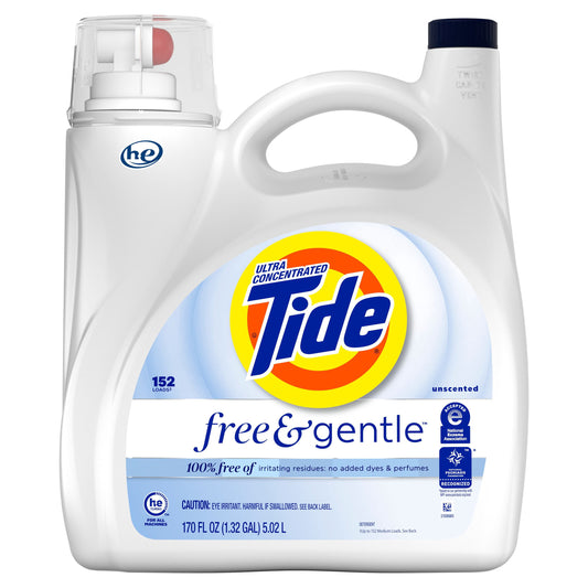 Tide Free & Gentle Liquid Laundry Detergent, 152 loads, 170 fl. oz.