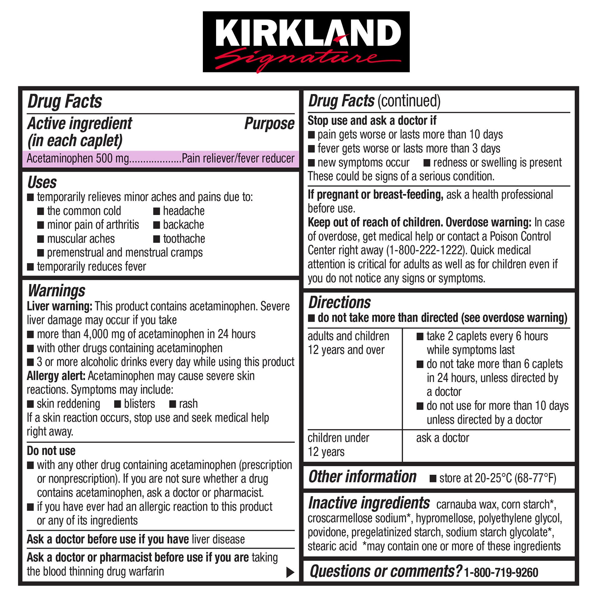 KIRKLAND SIGNATURE ES ACETAMINOPHEN 500MG 2X500 COUNT • TYLENOL