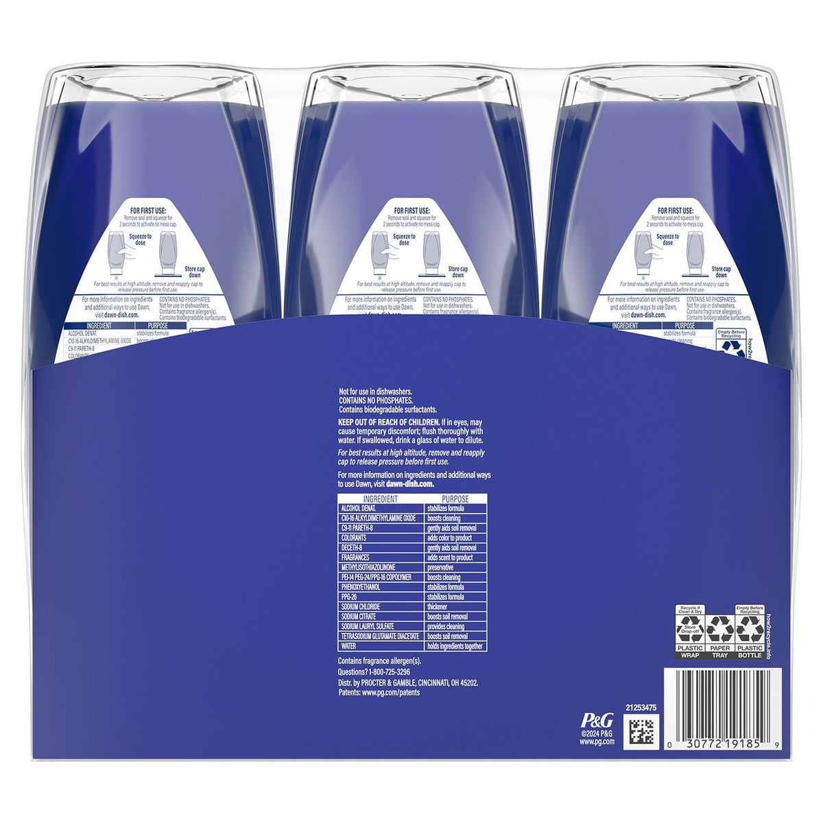 Dawn Platinum EZ- Squeeze Liquid Dish Soap, Lemon, 3 ct., 61.5 fl. oz.