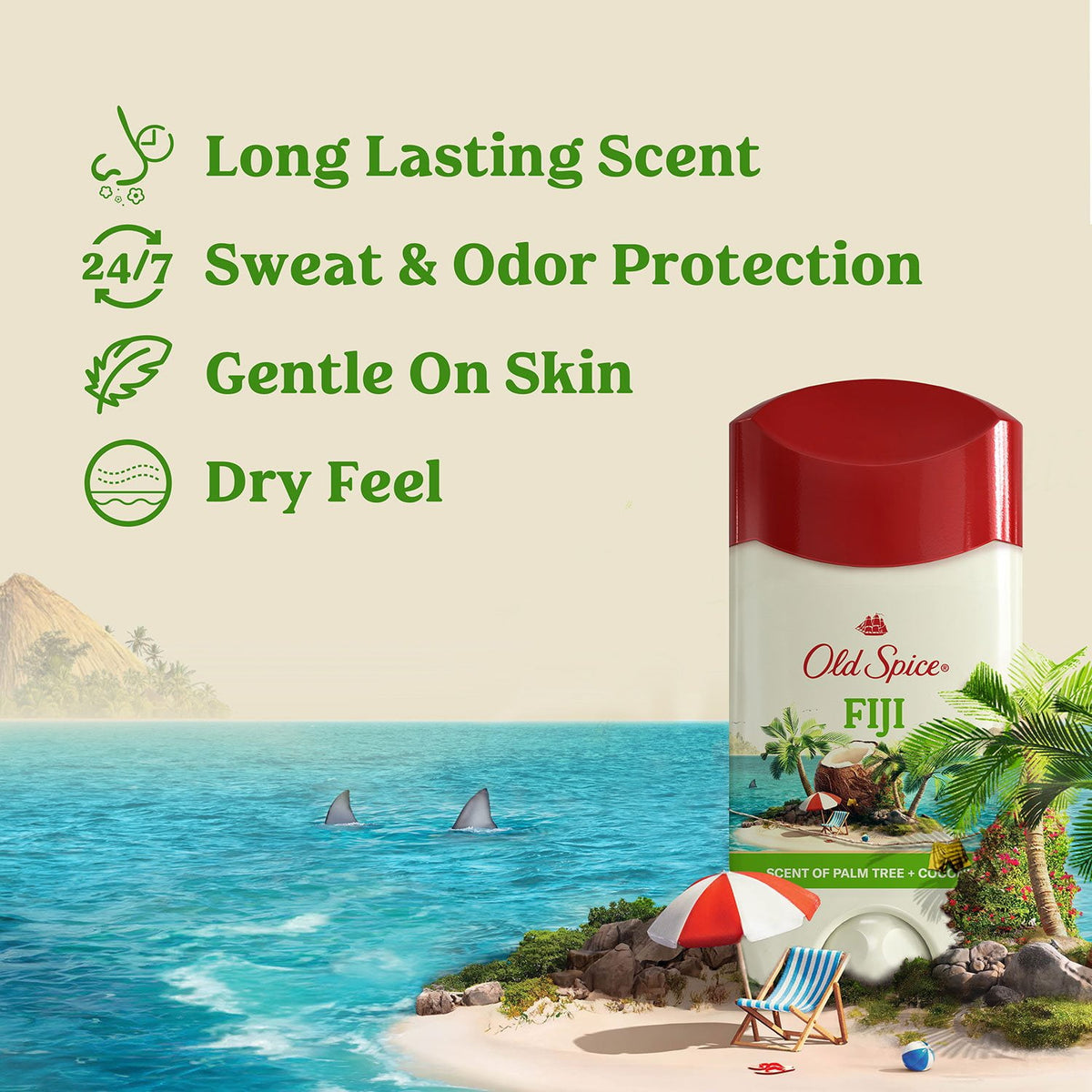 Old Spice Fiji Antiperspirant Deodorant, Palm Tree + Coconut, 2.6 oz., 4 pk.