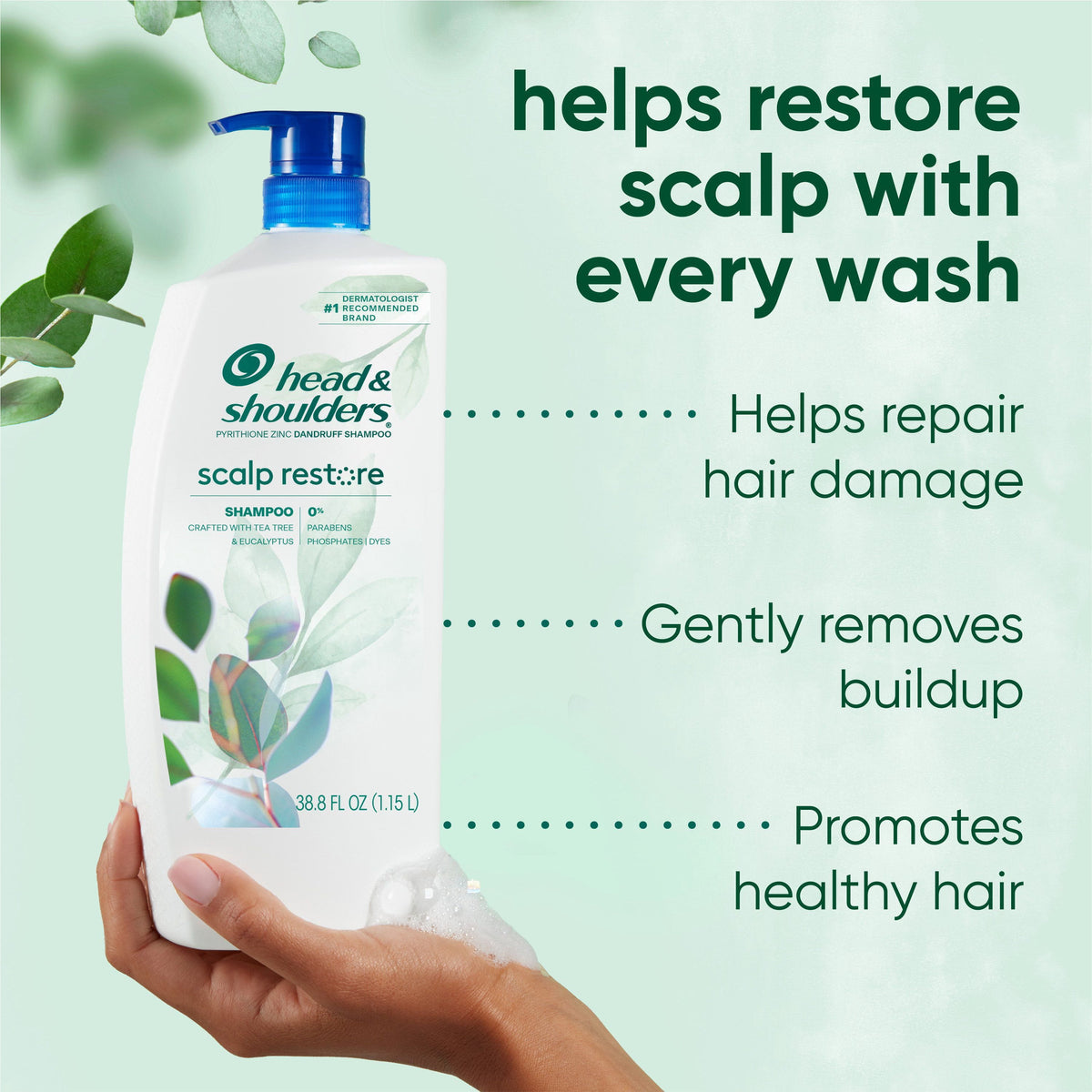Head & Shoulders Scalp Restore Anti-Dandruff Shampoo with Tea Tree & Eucalyptus, Removes Buildup & Repairs Damage, 38.8 fl. oz.