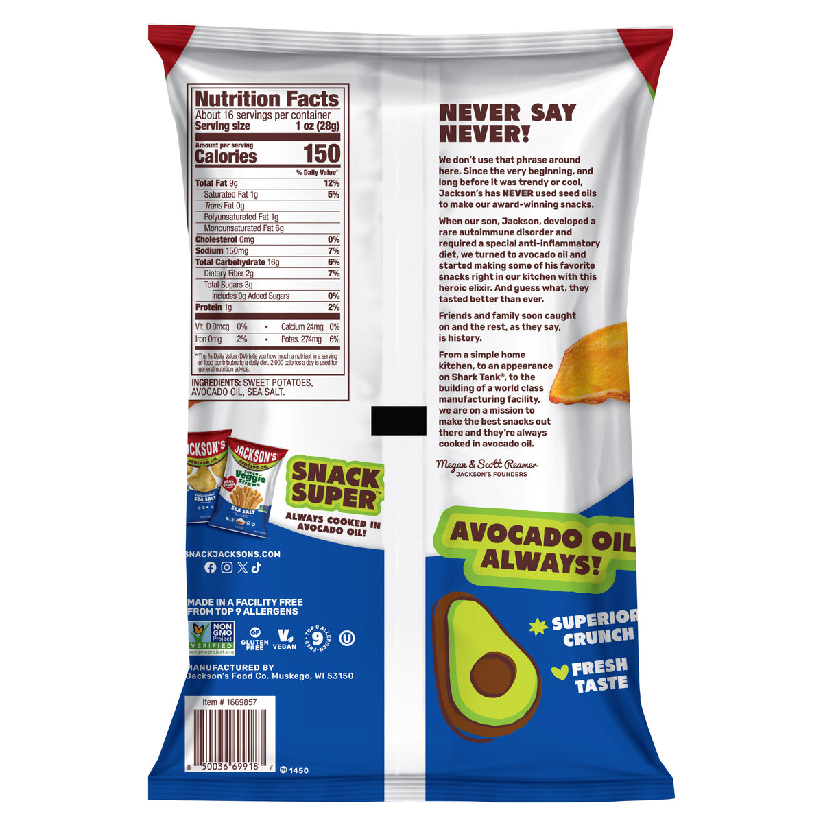 JACKSON'S SWEET POTATO CHIPS 16 OZ