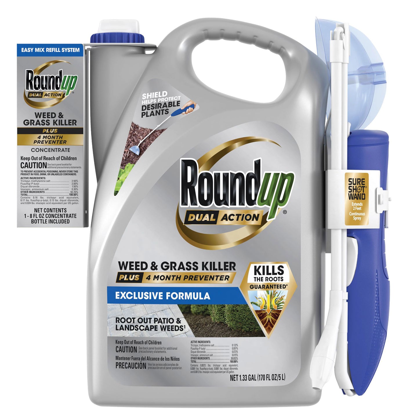 ROUNDUP DUAL ACTION WEED & GRASS KILLER 1.33G JUG + CONC REFILL