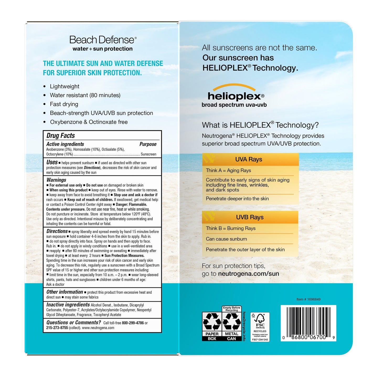 Neutrogena Beach Defense SPF 60+ Sunscreen Spray 2/8.5 oz