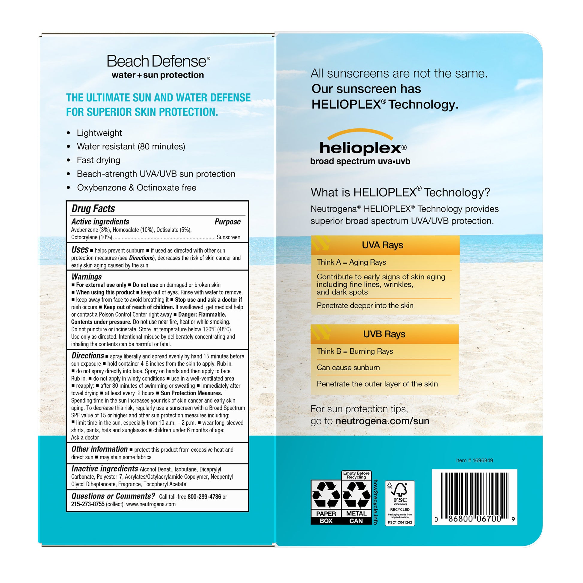 Neutrogena Beach Defense SPF 60+ Sunscreen Spray 2/8.5 oz