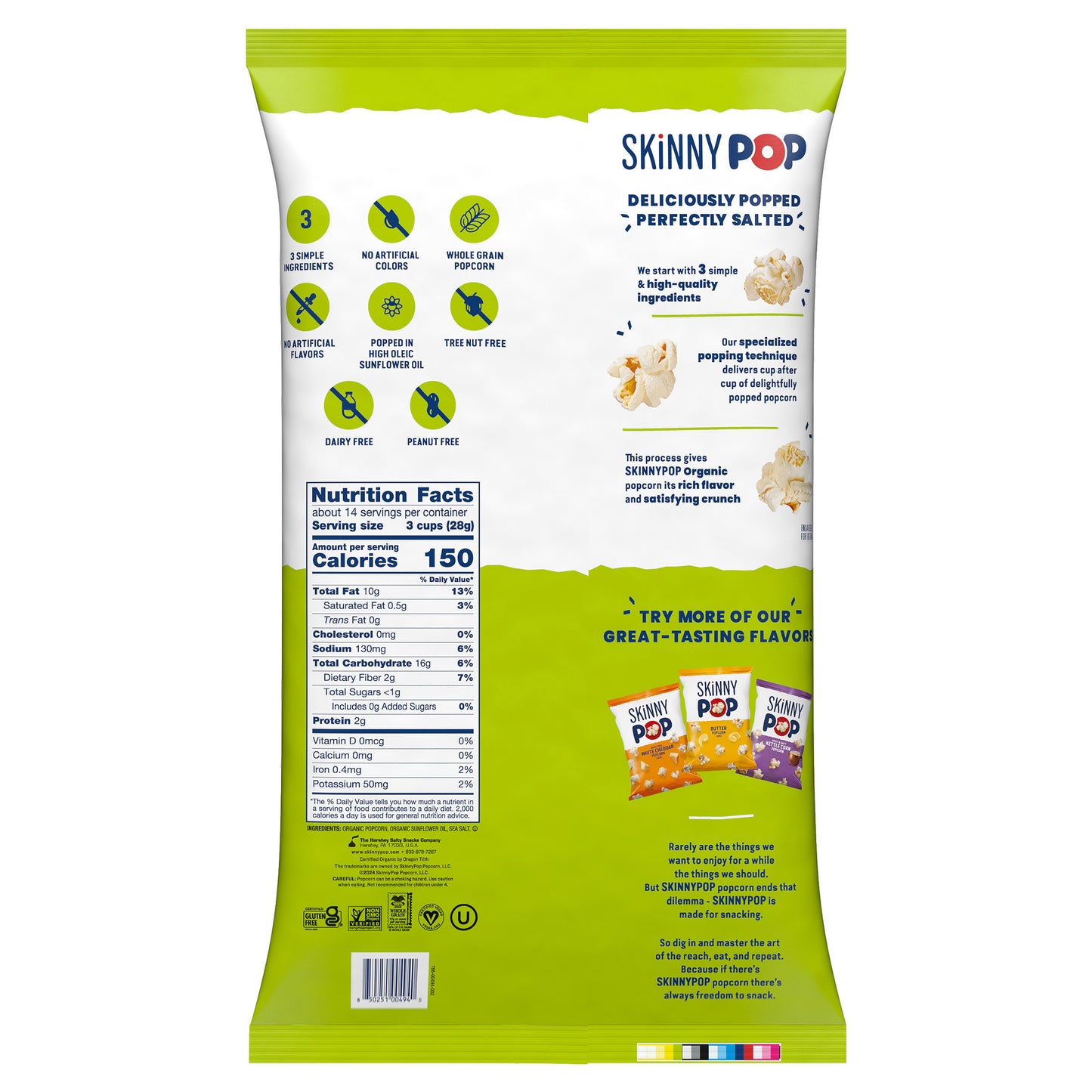 SKINNYPOP ORGANIC POPCORN 14 OZ