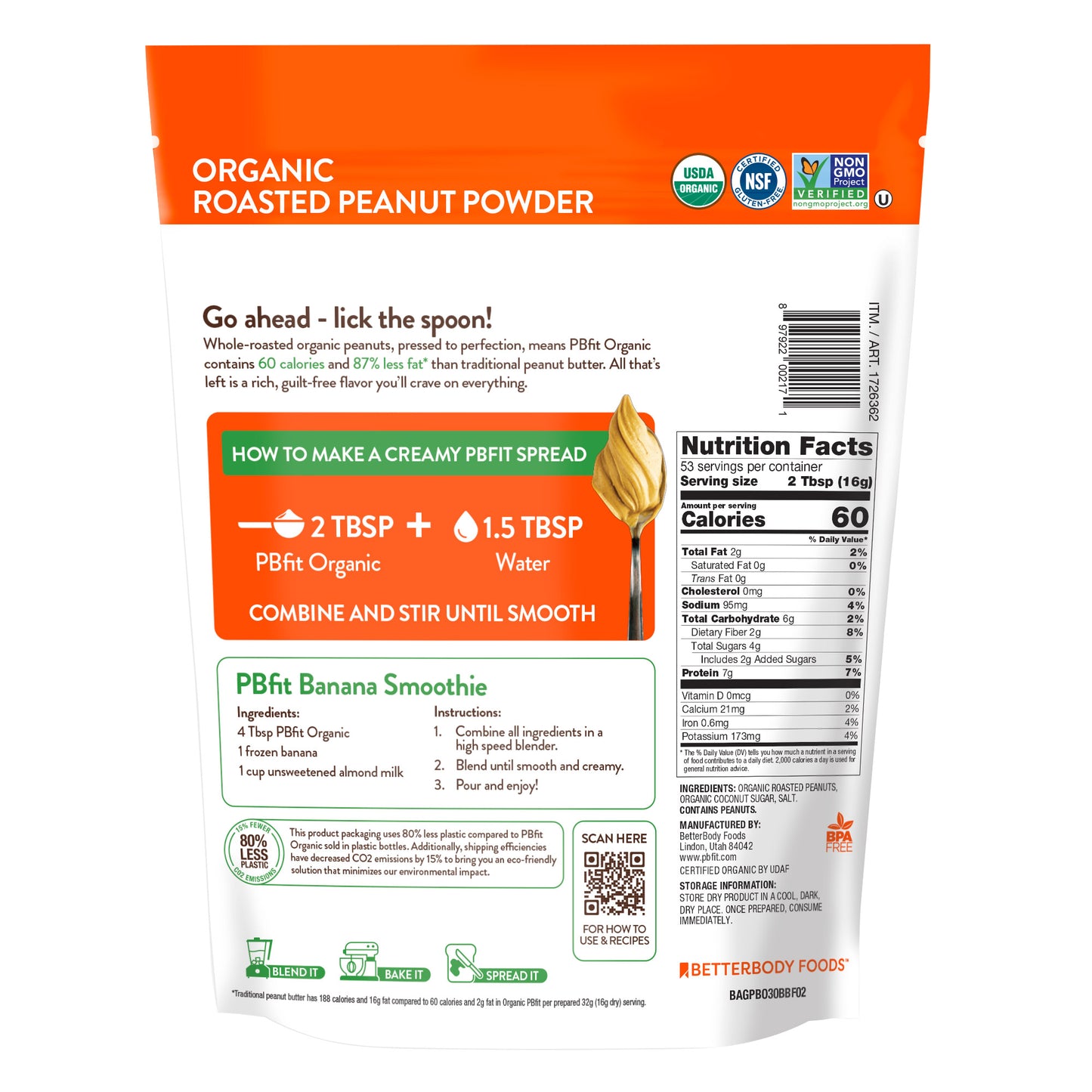 PB FIT ORGANIC PEANUT BUTTER POWDER 30 OZ