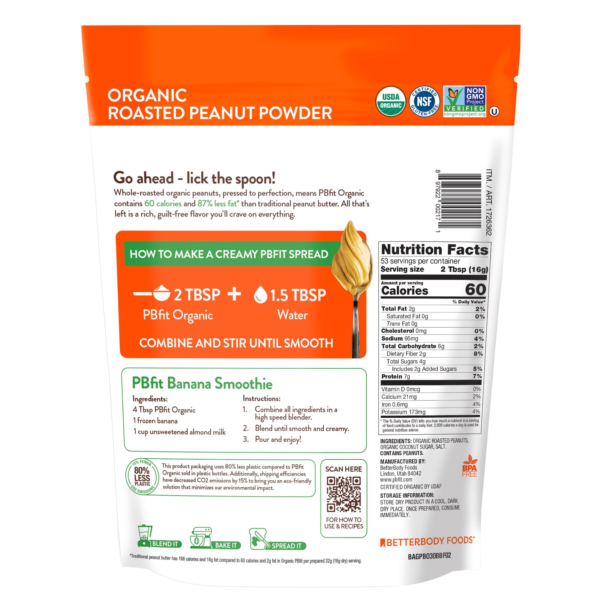 PB FIT ORGANIC PEANUT BUTTER POWDER 30 OZ