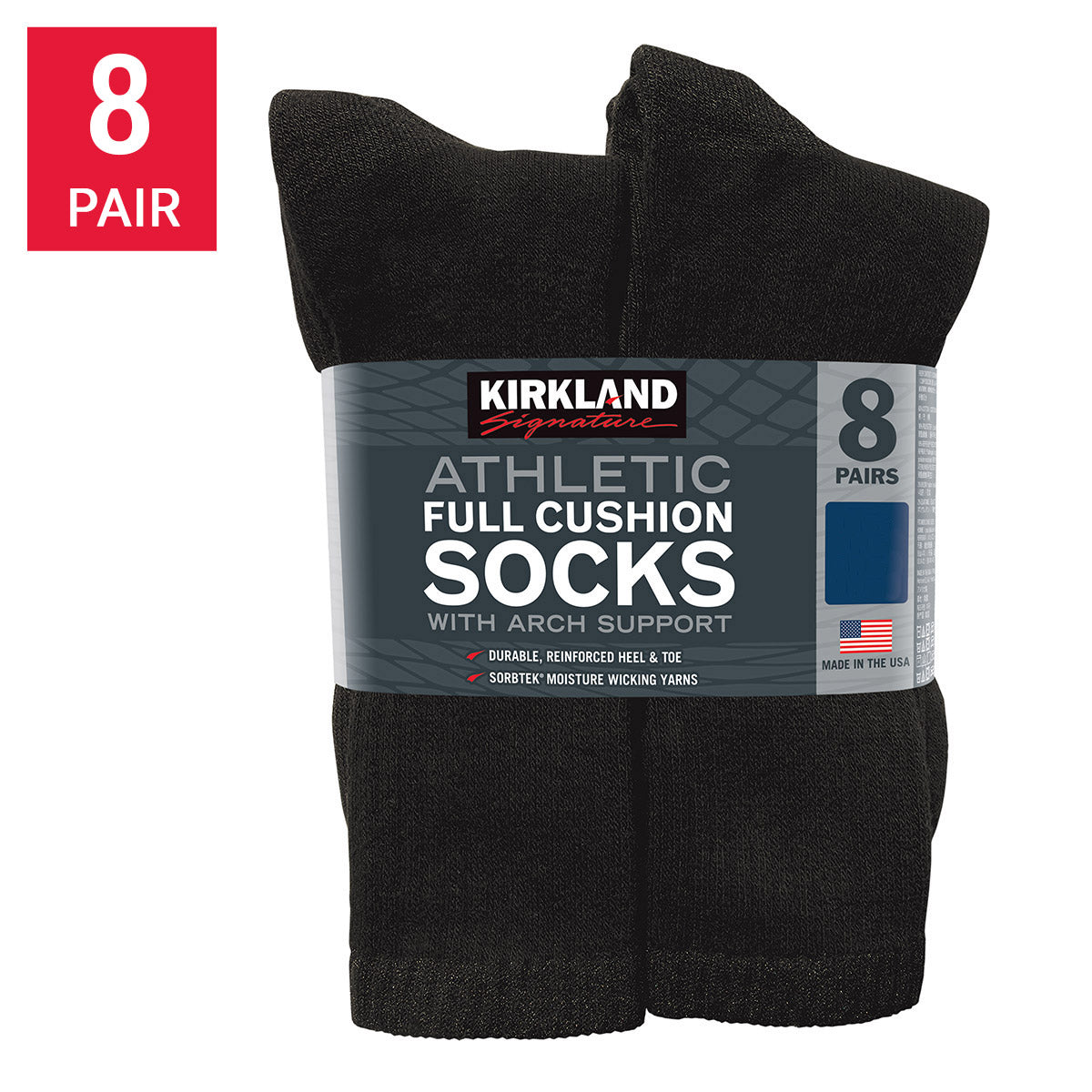 KIRKLAND SIGNATURE MEN'S ATHLETIC SOCK 8PR • FITS SHOE SIZES: 8-12
