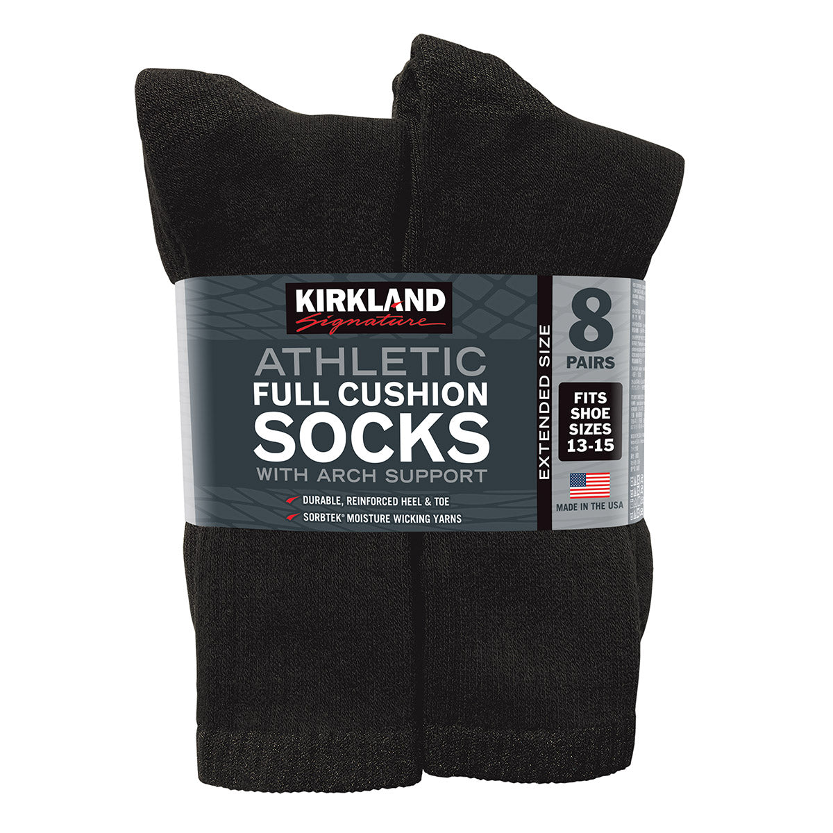 KIRKLAND SIGNATURE MEN'S ATHLETIC SOCK 8PR • FITS SHOE SIZES: 8-12