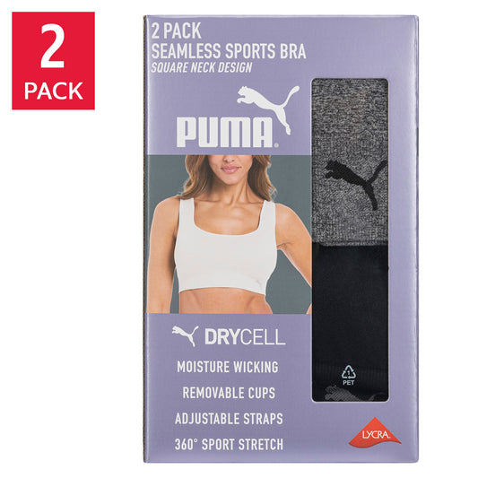 PUMA WOMEN'S SQUARE NECK BRA 2PK