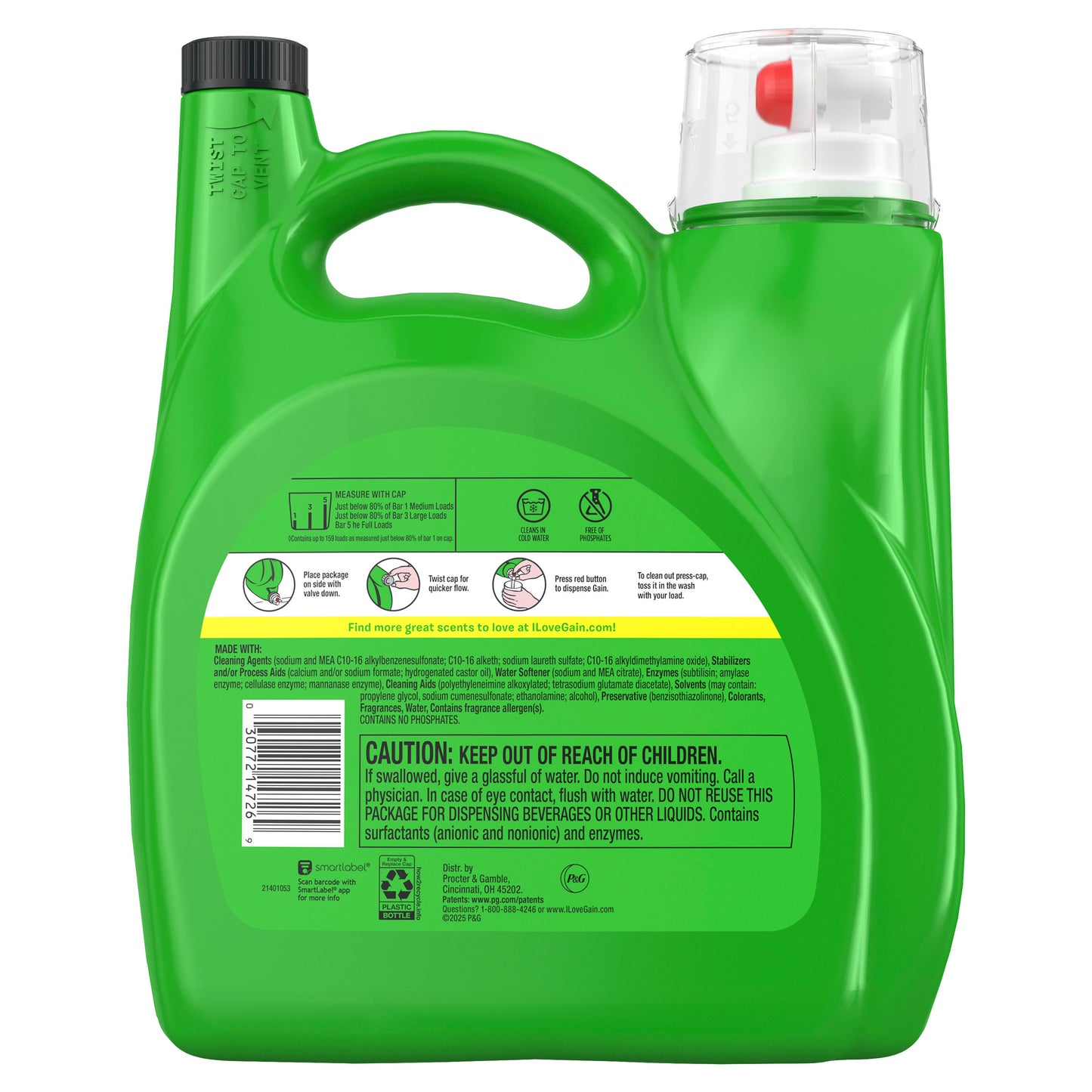 Gain + OXI Liquid Laundry Detergent 107 fl oz, 159 loads