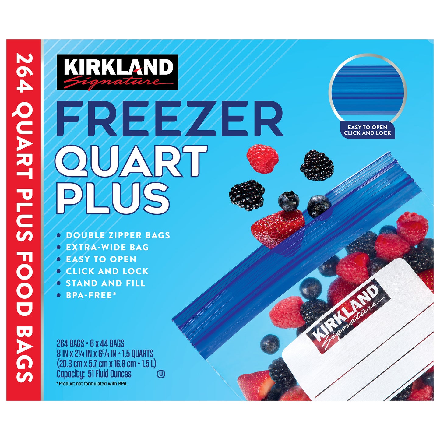 Kirkland Signature Freezer Storage Bags Quart Plus 264 ct
