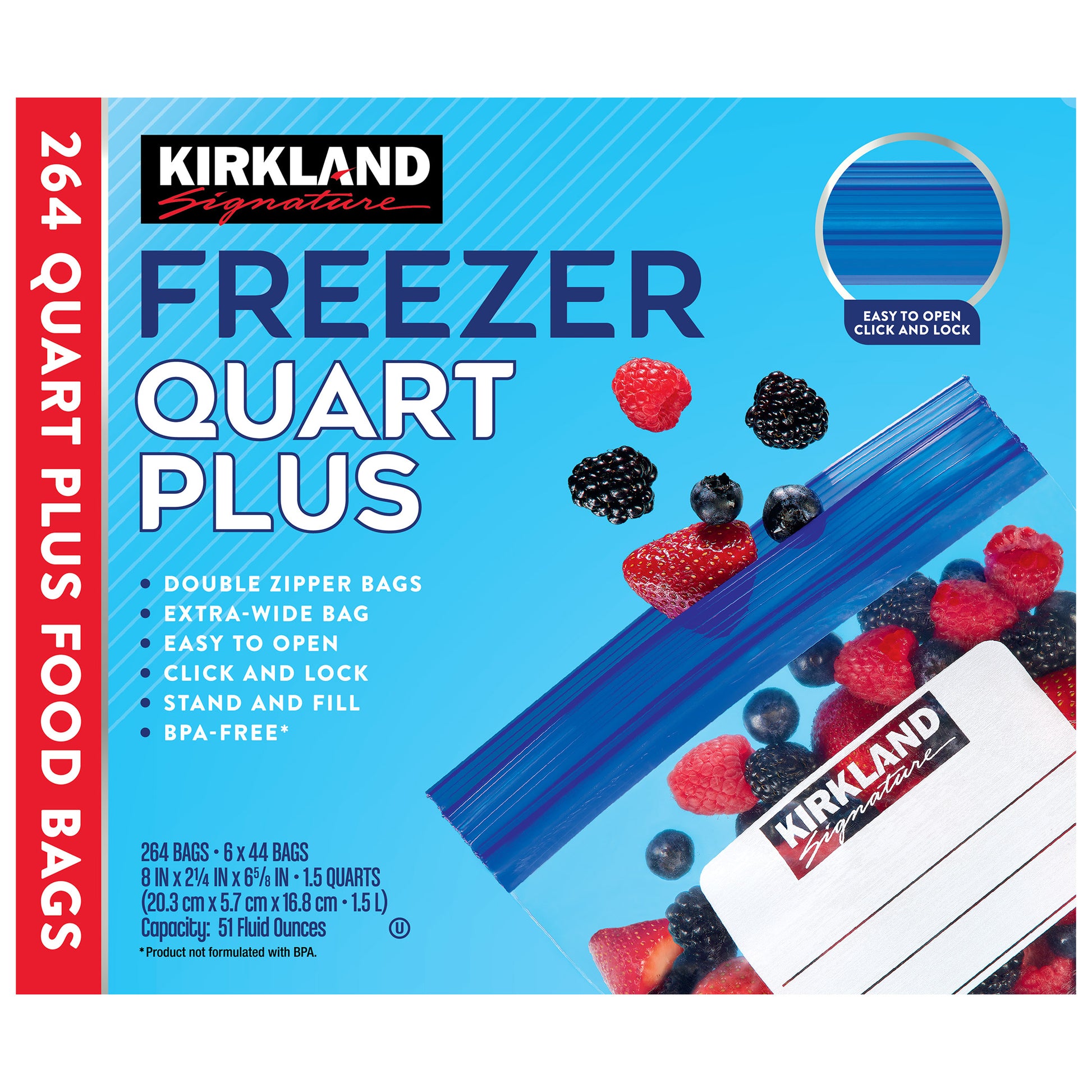 Kirkland Signature Freezer Storage Bags Quart Plus 264 ct