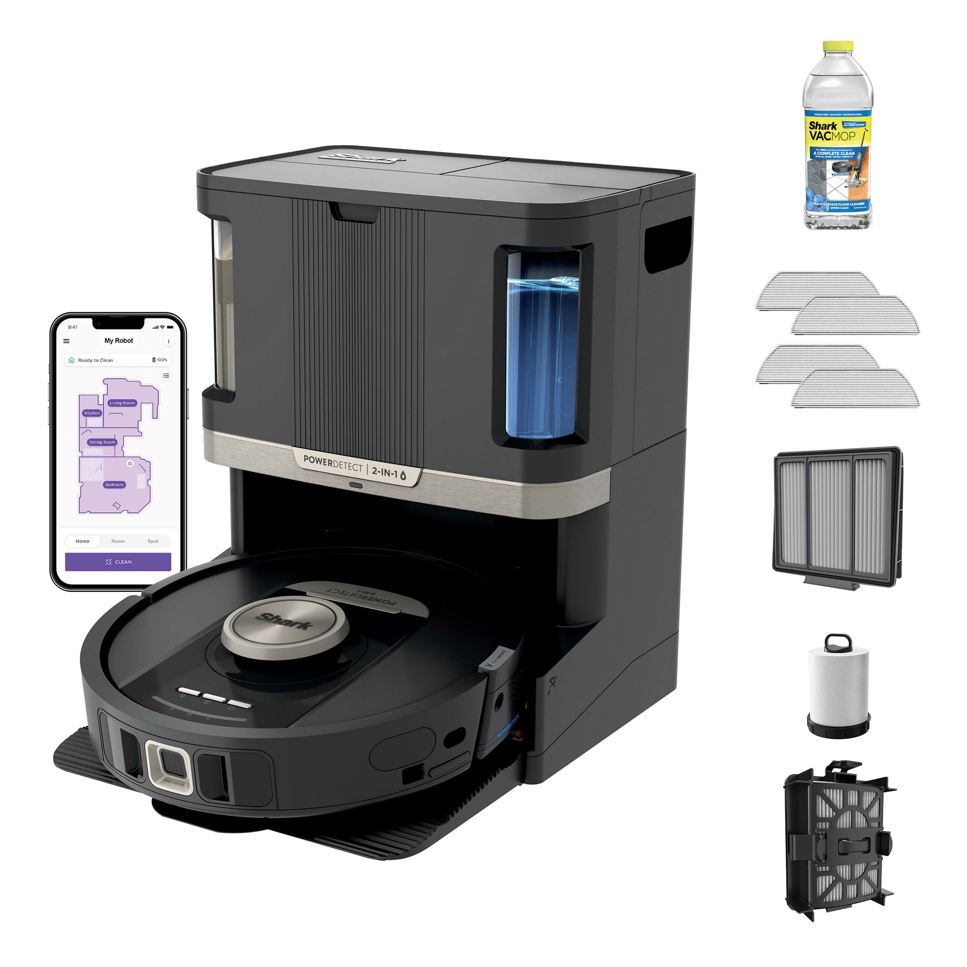 SHARK POWERDETECT 2-IN-1 VACMOP ROBOT W/ NEVERTOUCH BASE ^ • WEIGHT: 8.58 lbs