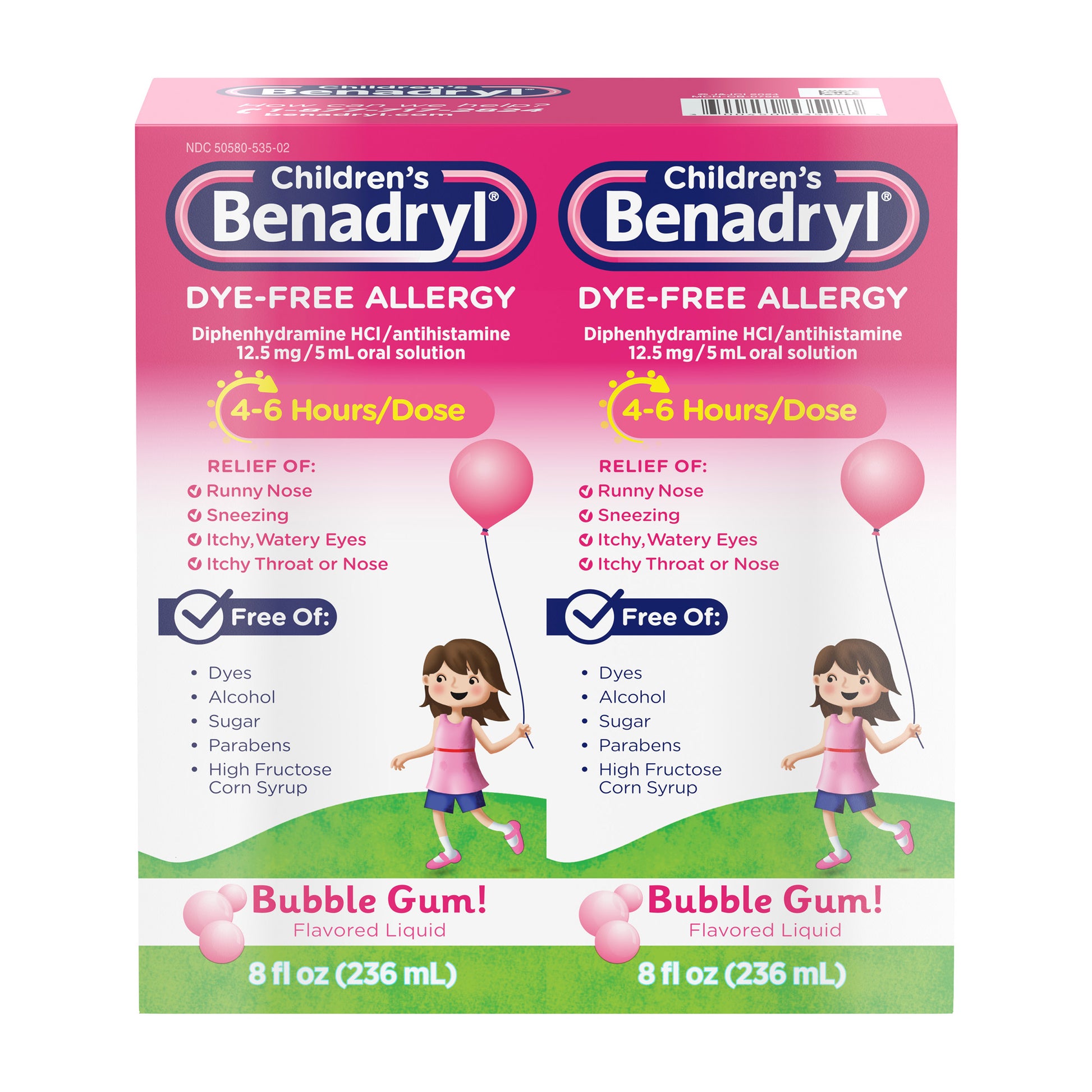 CHILDREN'S BENADRYL ALLERGY LIQUID DYE-FREE 2X8 OUNCE