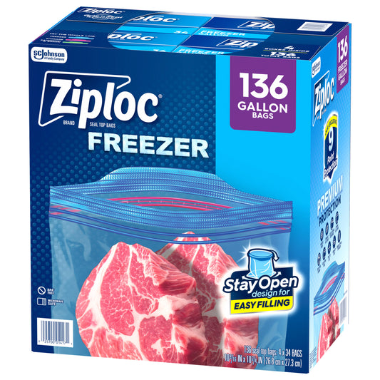 ZIPLOC GALLON FREEZER BAGS 4/34 CT