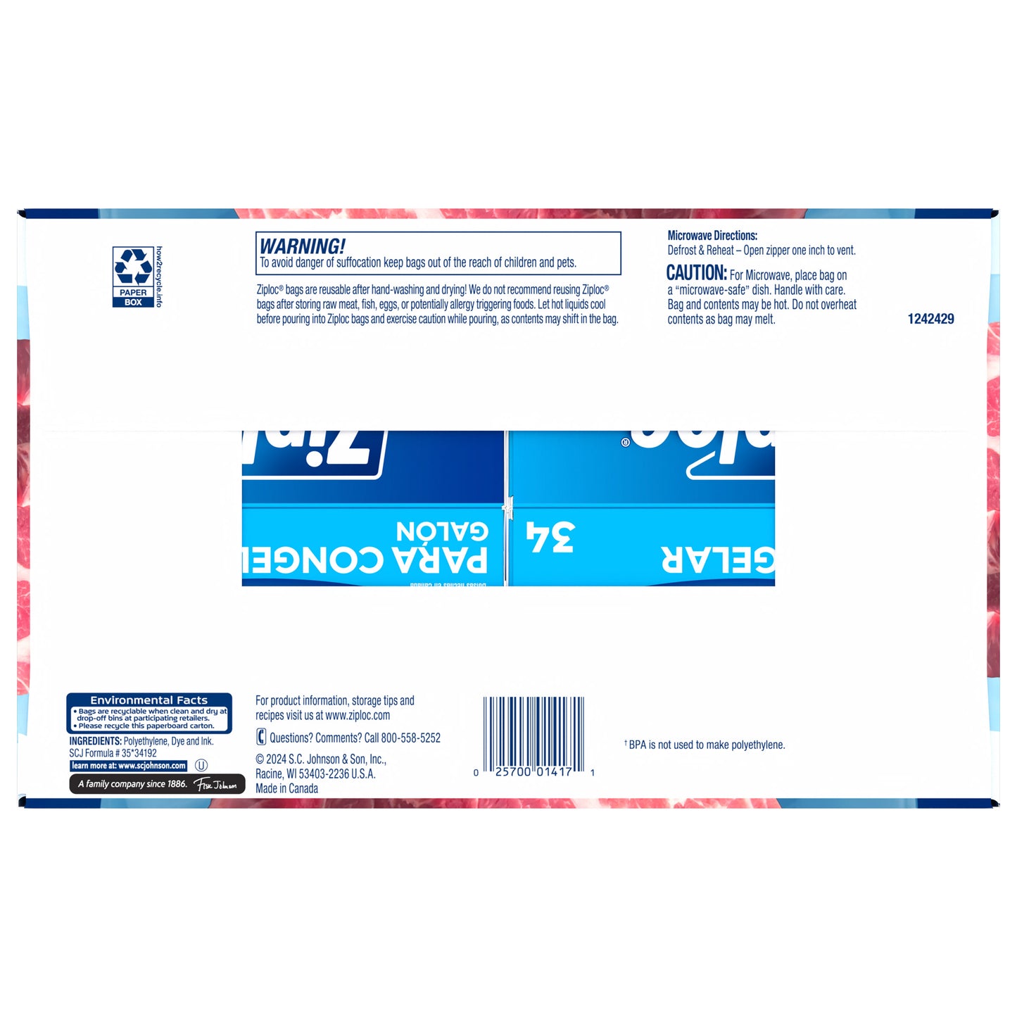 ZIPLOC GALLON FREEZER BAGS 4/34 CT