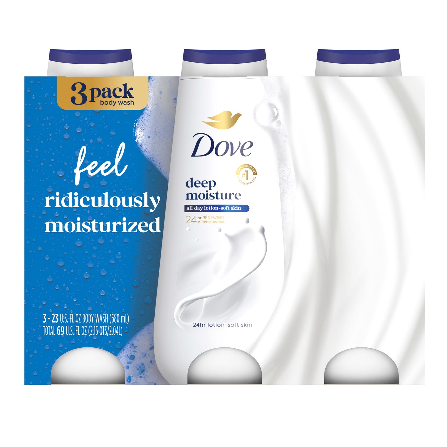 DOVE DEEP MOISTURE BODY WASH 3PK, 230Z