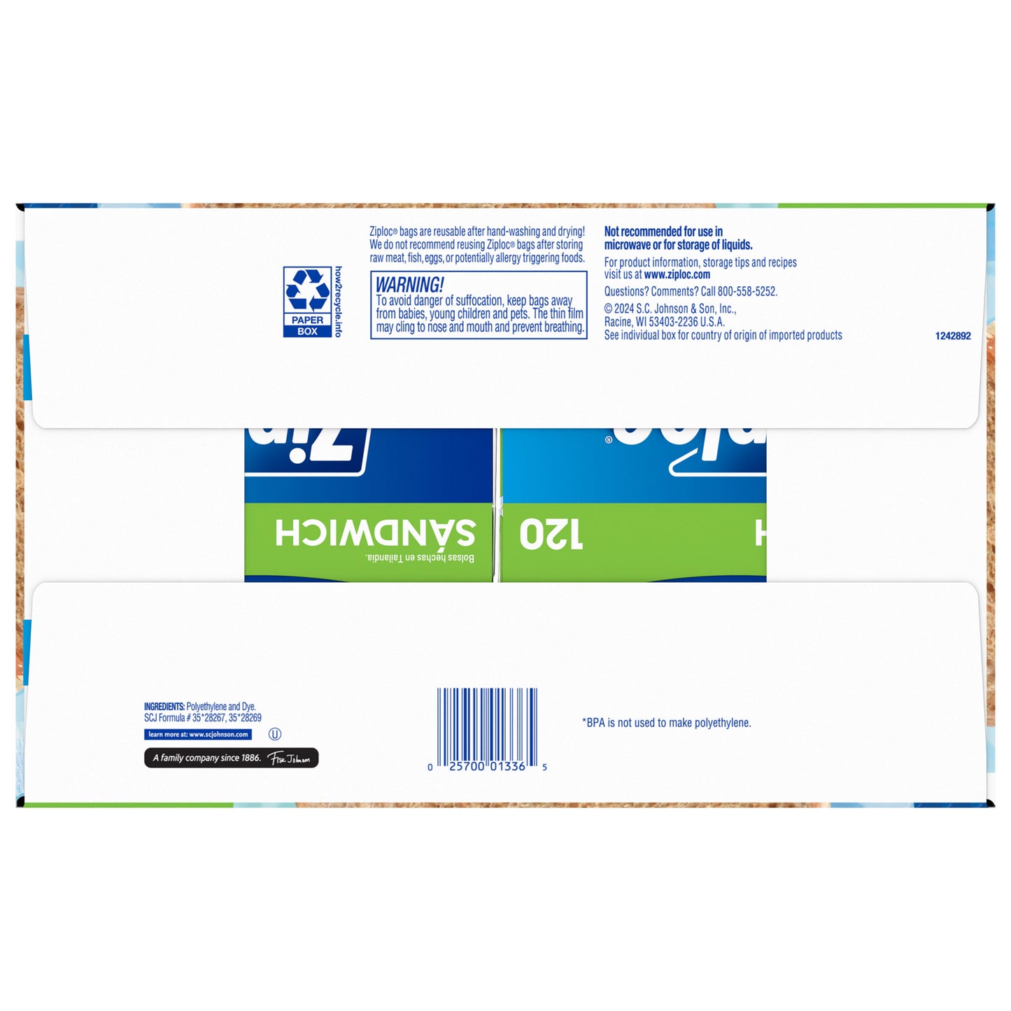 ZIPLOC SANDWICH BAGS 4/120 CT