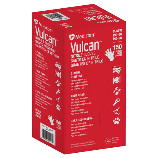 VULCAN NITRILE GLOVES + POWDER & LATEX FREE M/L/XL 150CT • 1241491 (M) 1241492 (LG) • 1241493 (XL)