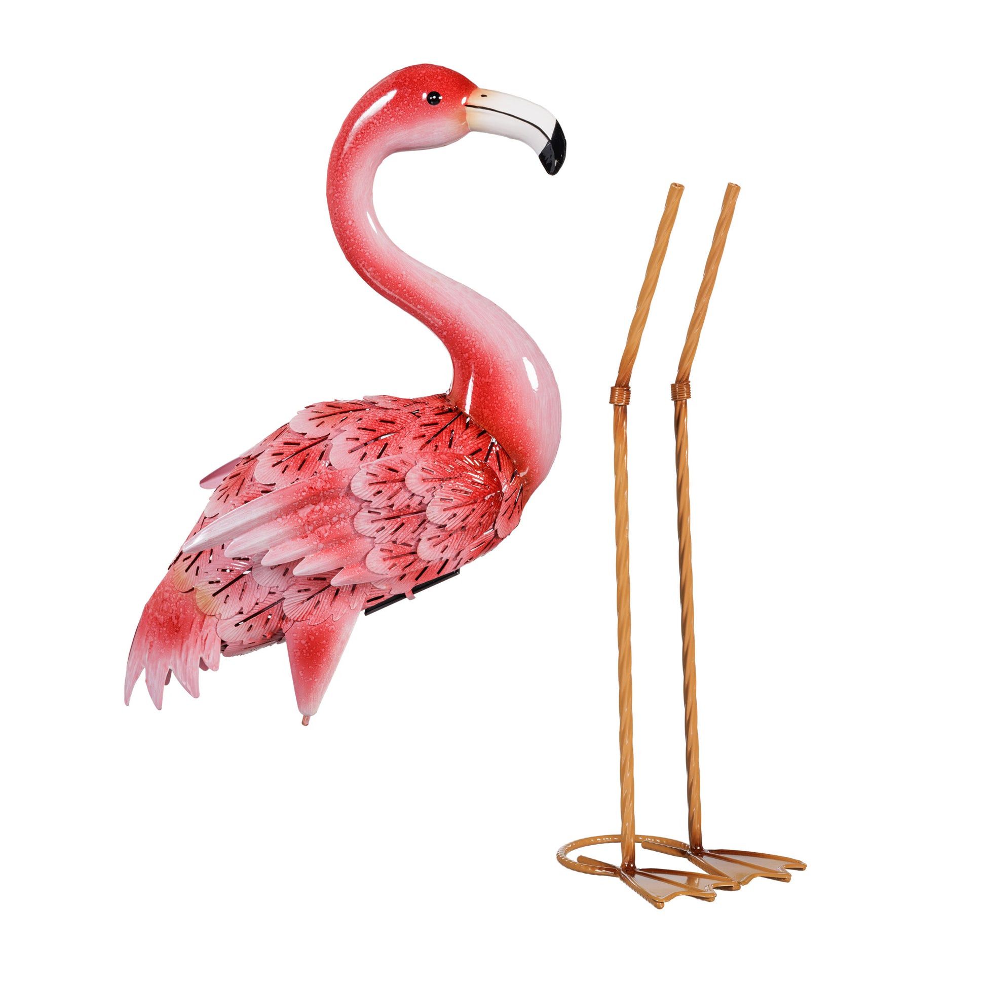EVERGREEN SOLAR LED METAL FLAMINGO STATUE PAIR