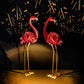 EVERGREEN SOLAR LED METAL FLAMINGO STATUE PAIR