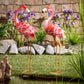 EVERGREEN SOLAR LED METAL FLAMINGO STATUE PAIR