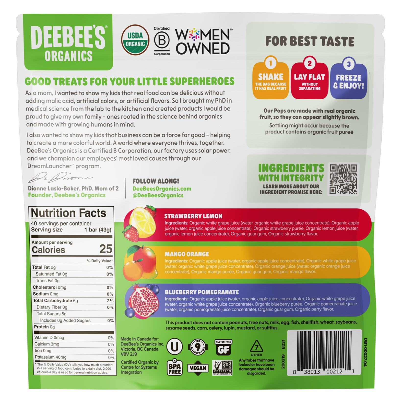 DEEBEE'S ORGANIC SUPERFRUIT FREEZIES 40/1.35 OZ