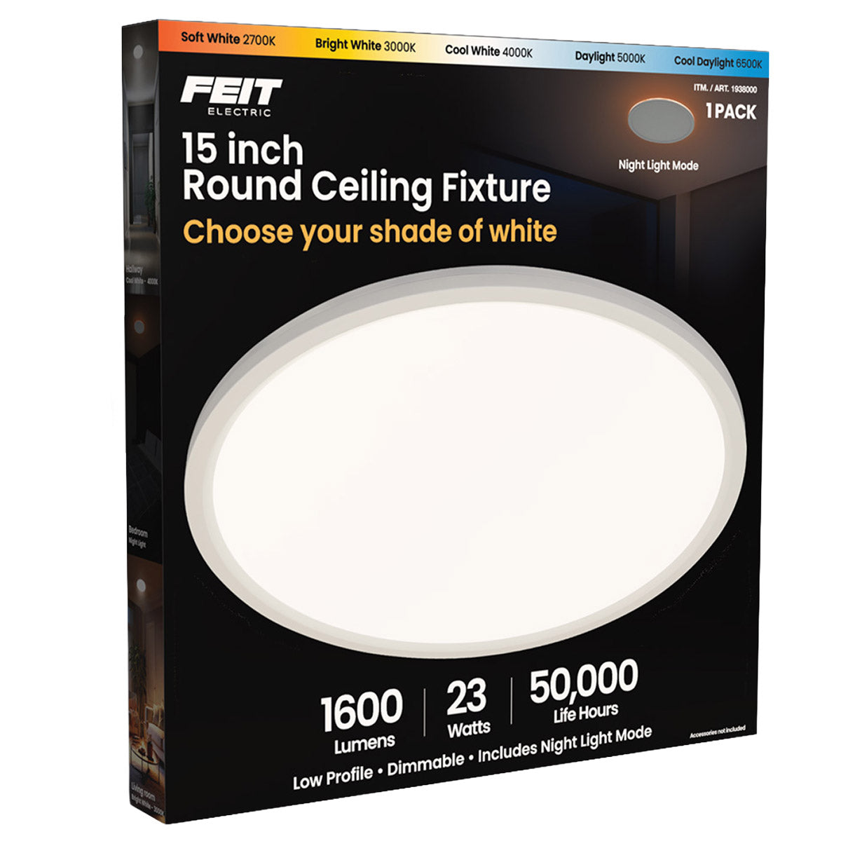 FEIT ELECTRIC 15IN FLUSH MOUNT W/ EDGELIT NIGHT LIGHT