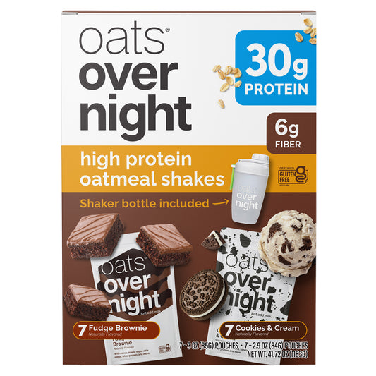 OATS OVERNIGHT HIGH PROTEIN OATMEAL 14 PACK, SHAKER BOTTLE