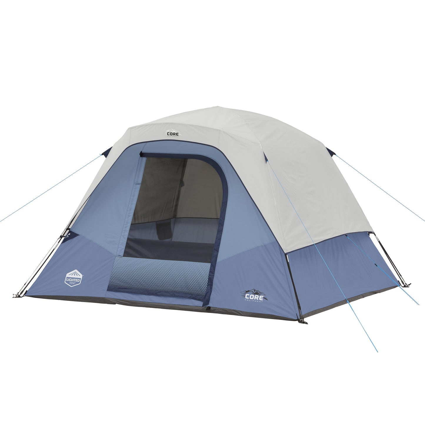 CORE 6P LIGHTED DOME • LED Dome Light • Awning Over Front Door Removable Rainfly •Includes Carry Bag • Dimensions 10'x9'x72'' • New Weight: 15.7 lbs