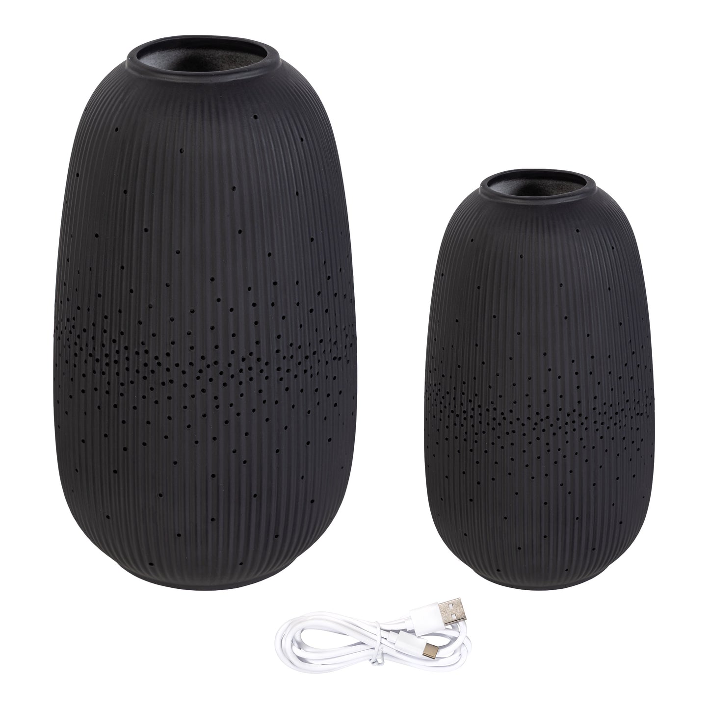 EVERGREEN LED PORCELAIN LANTERNS SET OF 2
